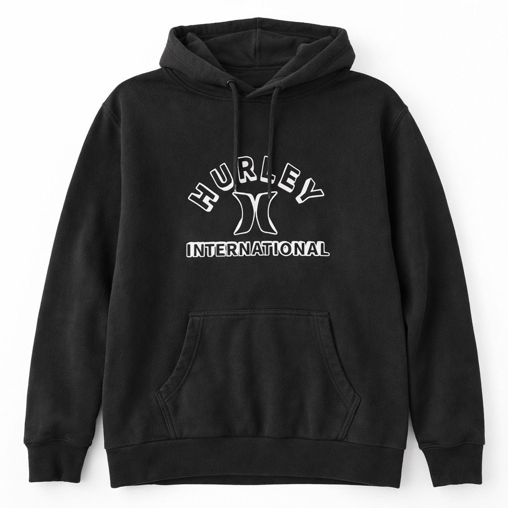 Hurley International Mens Black Graphic Pullover Hoodie Sweatshirt Large Logo‎